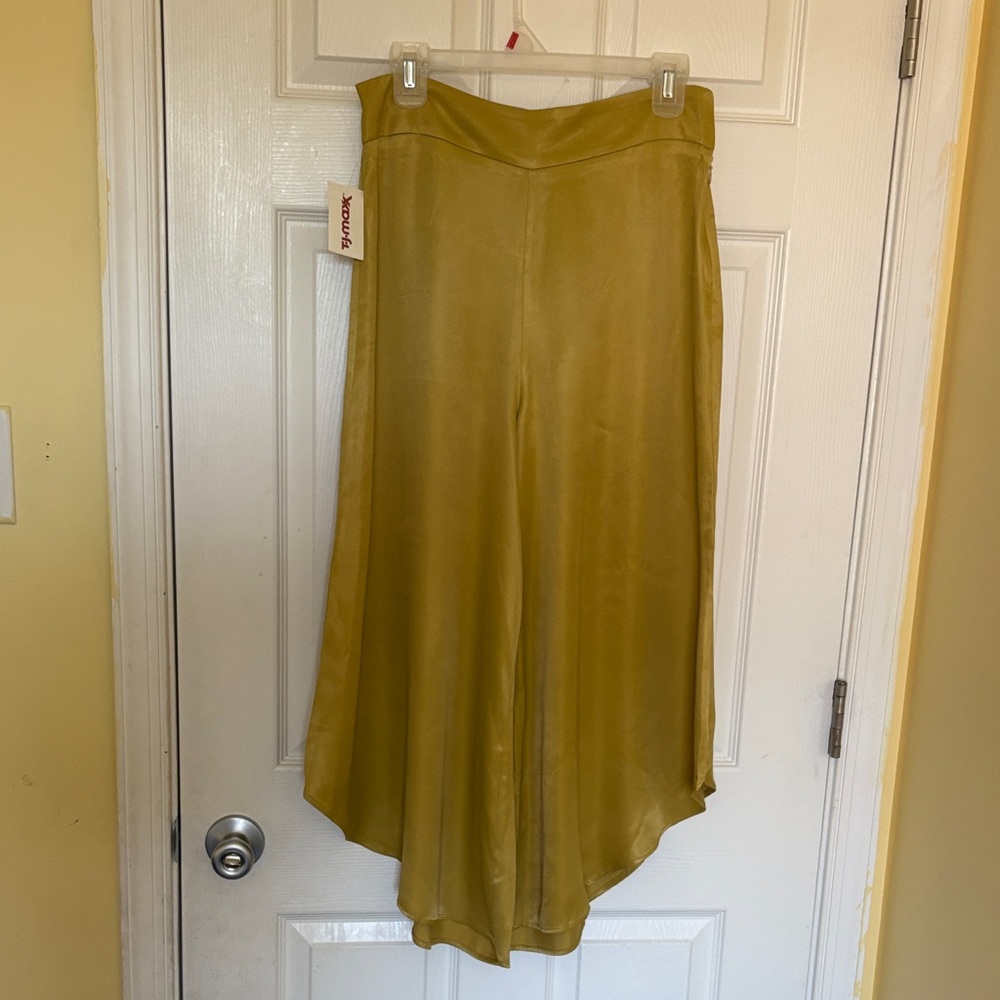 Zara Olive Mustard Wide Leg Satin Capris